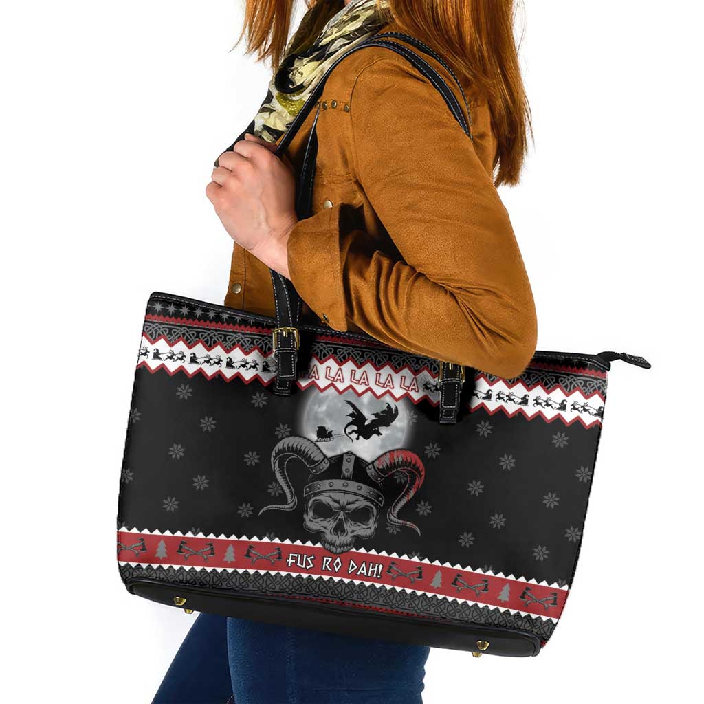 Vikings Christmas Leather Tote Bag Fa La La La Fus Ro Dah - Wonder Print Shop