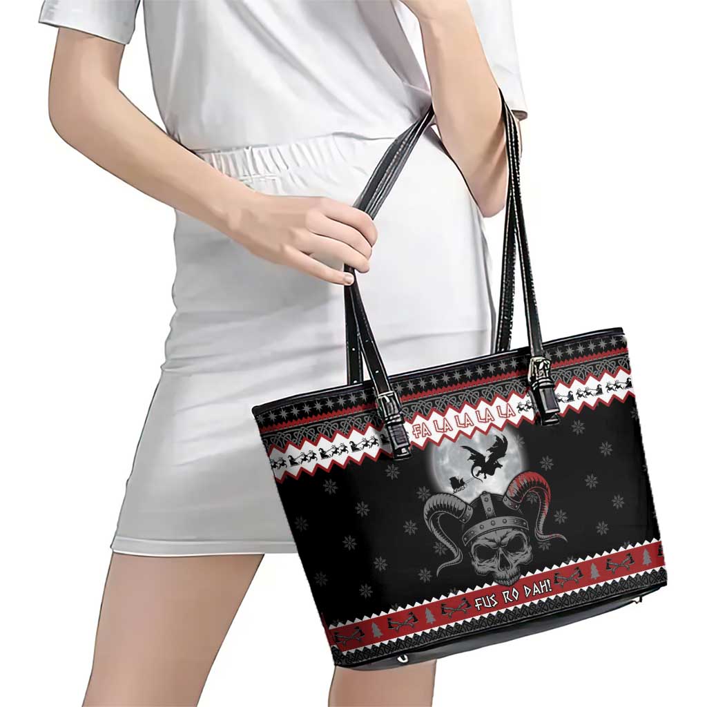 Vikings Christmas Leather Tote Bag Fa La La La Fus Ro Dah - Wonder Print Shop