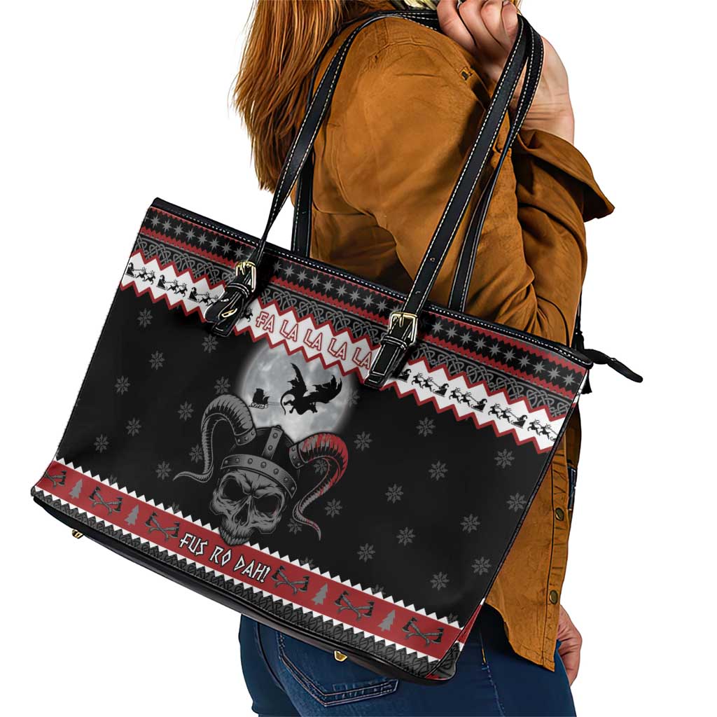 Vikings Christmas Leather Tote Bag Fa La La La Fus Ro Dah - Wonder Print Shop