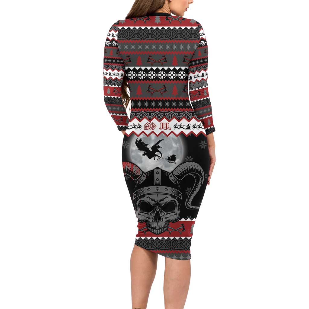 Vikings Christmas Long Sleeve Bodycon Dress Fa La La La Fus Ro Dah - Wonder Print Shop