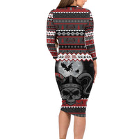 Vikings Christmas Long Sleeve Bodycon Dress Fa La La La Fus Ro Dah - Wonder Print Shop