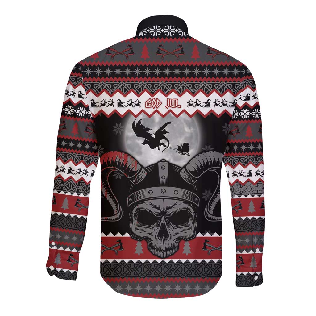 Vikings Christmas Long Sleeve Button Shirt Fa La La La Fus Ro Dah - Wonder Print Shop