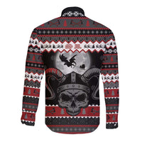 Vikings Christmas Long Sleeve Button Shirt Fa La La La Fus Ro Dah - Wonder Print Shop