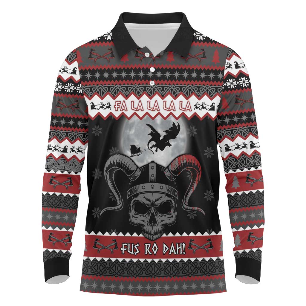 Vikings Christmas Long Sleeve Polo Shirt Fa La La La Fus Ro Dah - Wonder Print Shop