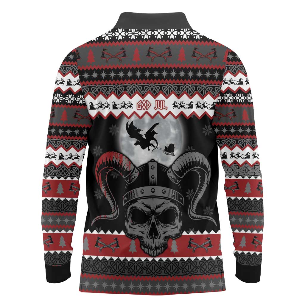 Vikings Christmas Long Sleeve Polo Shirt Fa La La La Fus Ro Dah - Wonder Print Shop