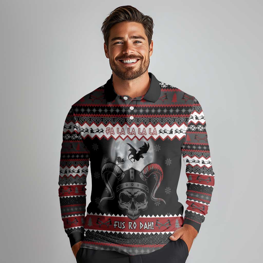 Vikings Christmas Long Sleeve Polo Shirt Fa La La La Fus Ro Dah - Wonder Print Shop