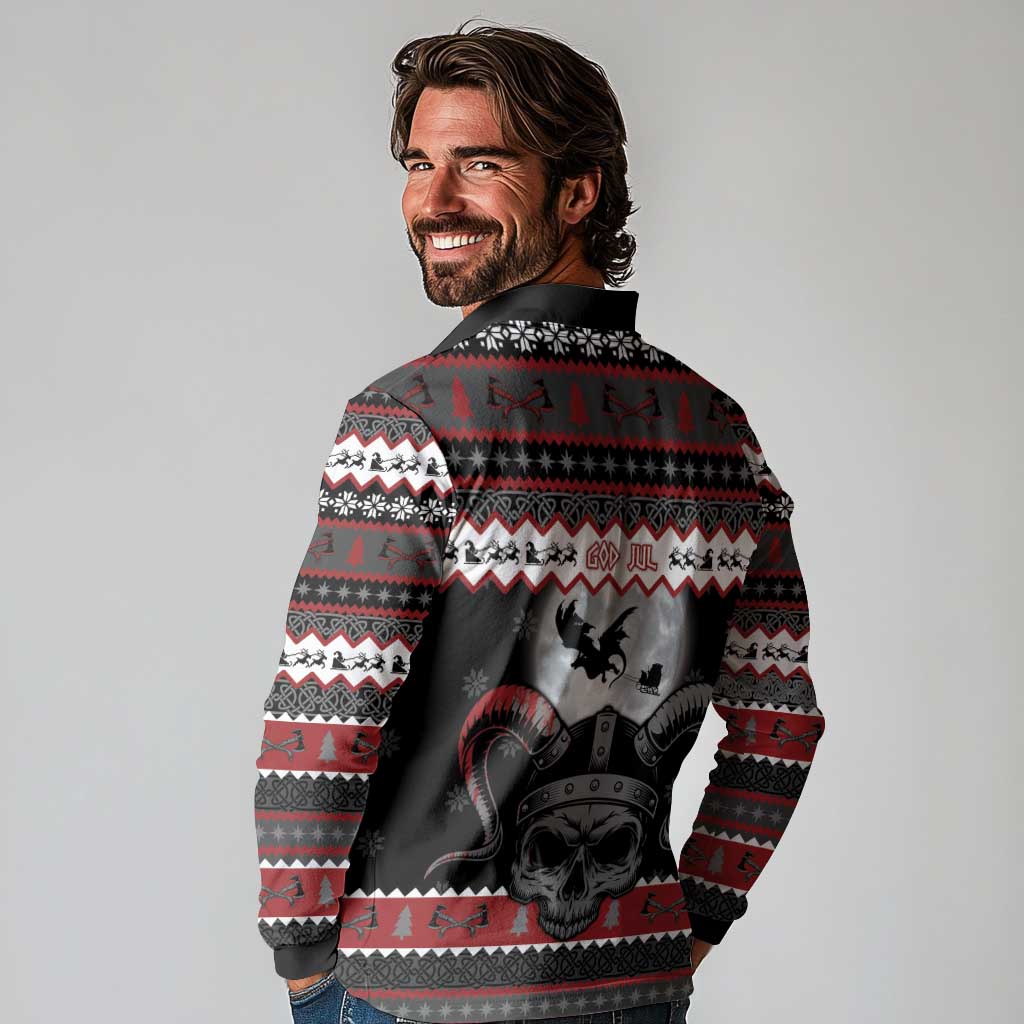 Vikings Christmas Long Sleeve Polo Shirt Fa La La La Fus Ro Dah - Wonder Print Shop