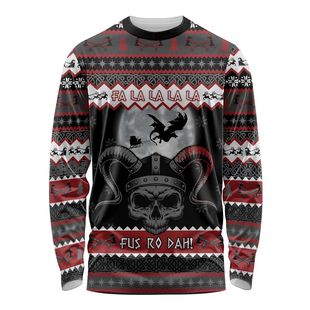 Vikings Christmas Long Sleeve Shirt Fa La La La Fus Ro Dah - Wonder Print Shop
