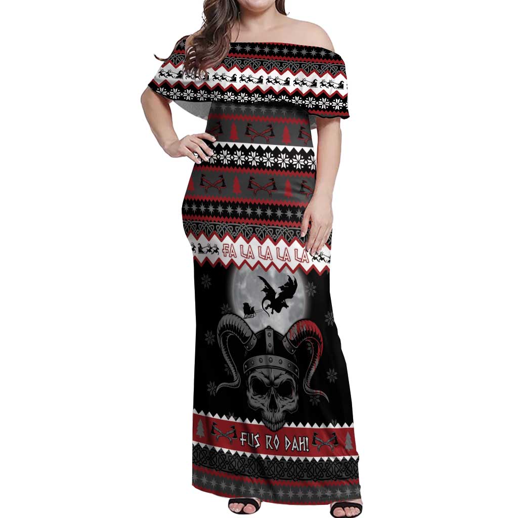 Vikings Christmas Off Shoulder Maxi Dress Fa La La La Fus Ro Dah - Wonder Print Shop
