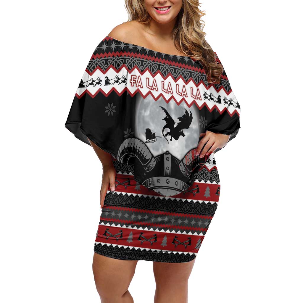 Vikings Christmas Off Shoulder Short Dress Fa La La La Fus Ro Dah - Wonder Print Shop