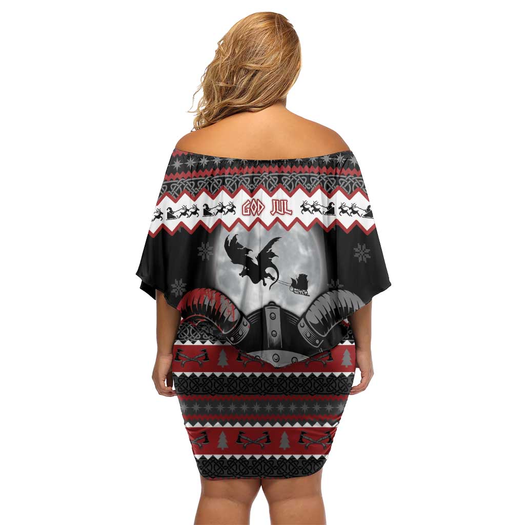 Vikings Christmas Off Shoulder Short Dress Fa La La La Fus Ro Dah - Wonder Print Shop