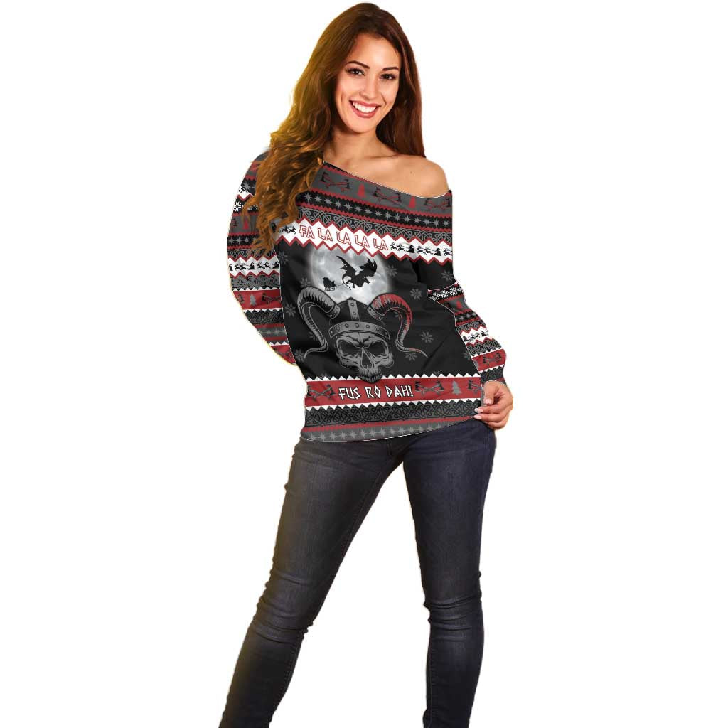 Vikings Christmas Off Shoulder Sweater Fa La La La Fus Ro Dah - Wonder Print Shop