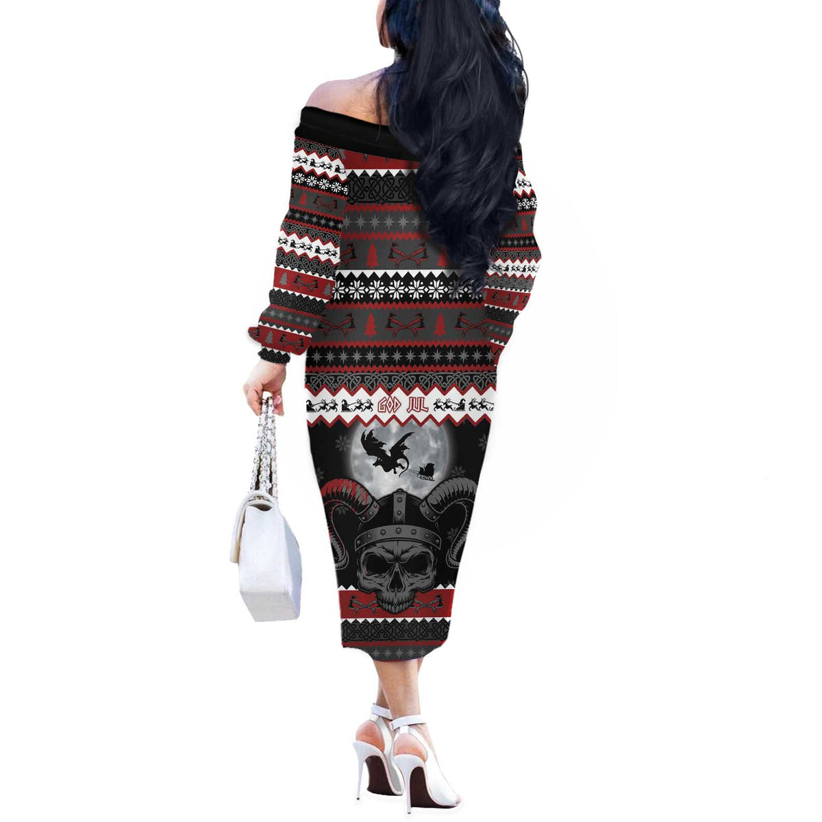 Vikings Christmas Off The Shoulder Long Sleeve Dress Fa La La La Fus Ro Dah - Wonder Print Shop