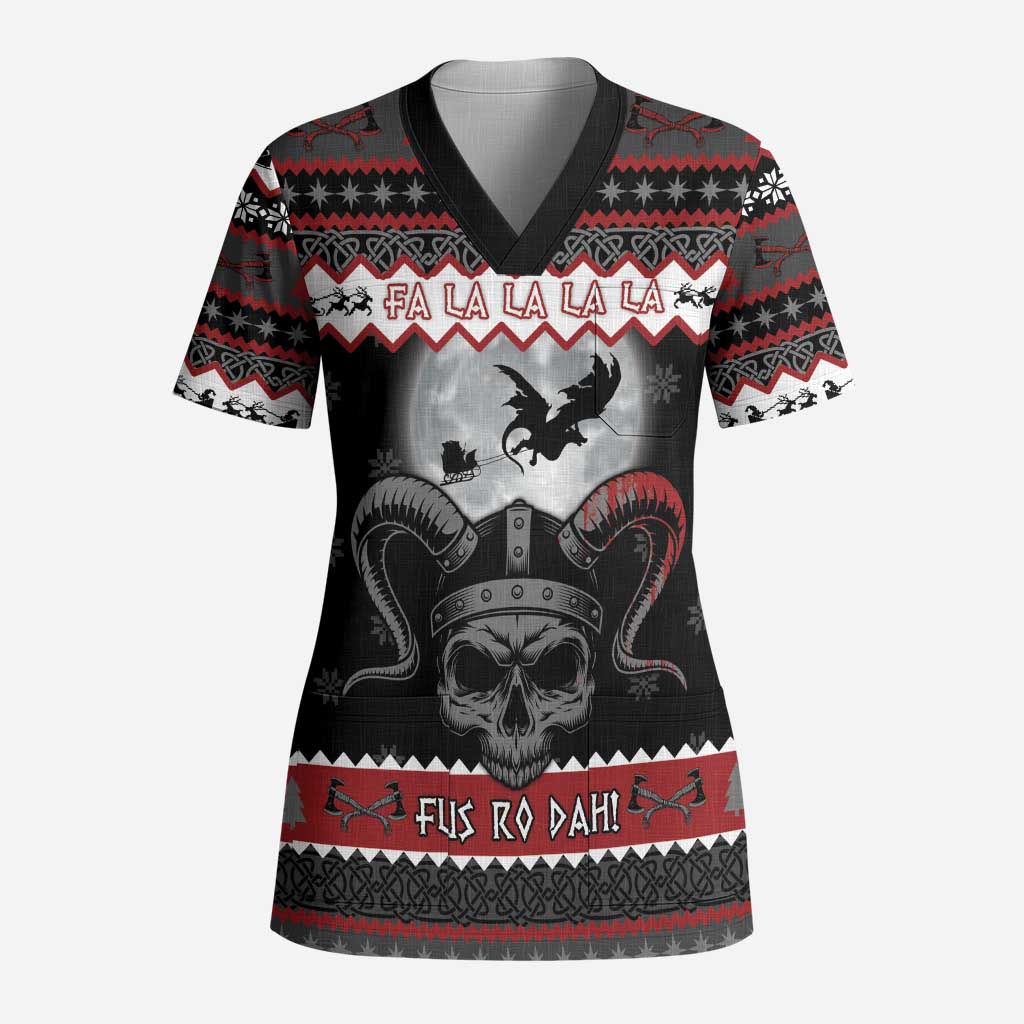 Vikings Christmas Scrub Top Fa La La La Fus Ro Dah - Wonder Print Shop