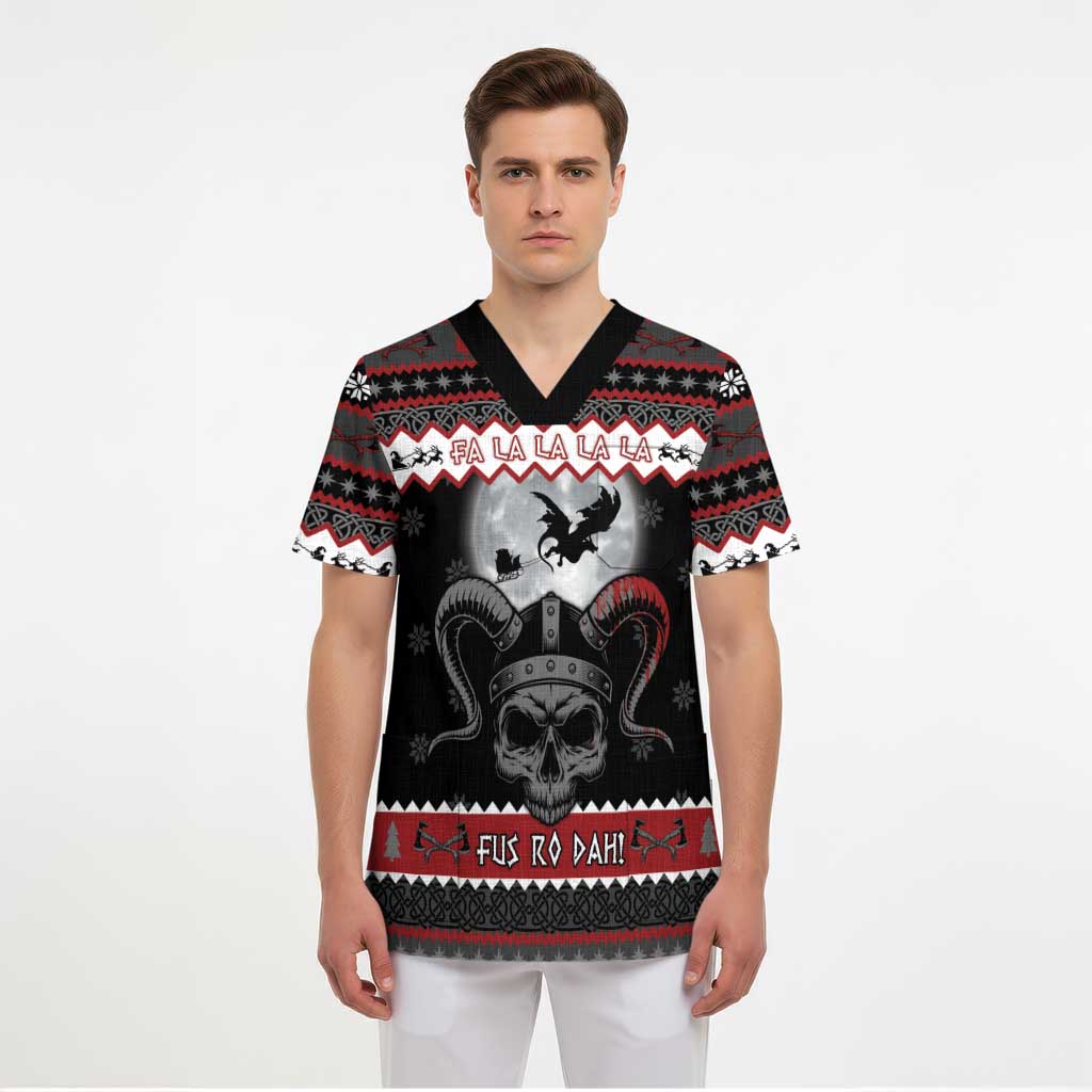 Vikings Christmas Scrub Top Fa La La La Fus Ro Dah - Wonder Print Shop