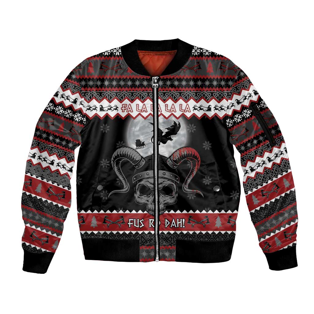 Vikings Christmas Sleeve Zip Bomber Jacket Fa La La La Fus Ro Dah - Wonder Print Shop