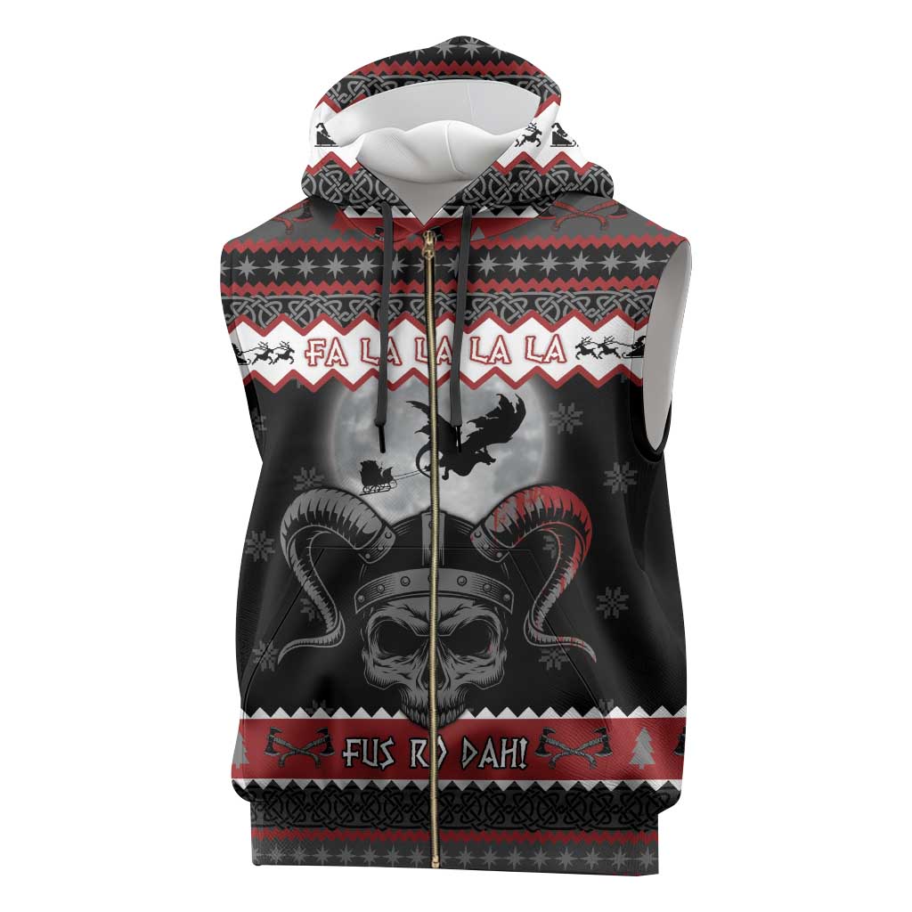 Vikings Christmas Sleeveless Zip Hoodie Fa La La La Fus Ro Dah - Wonder Print Shop