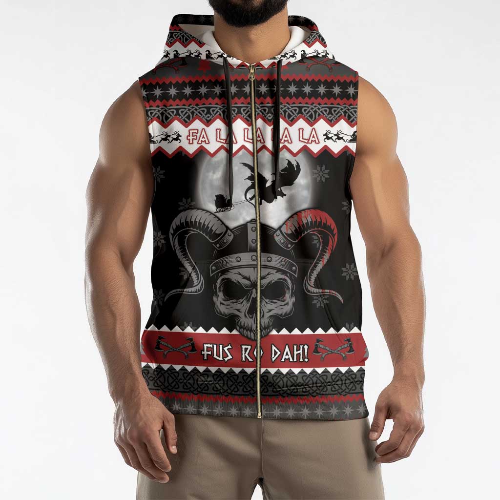 Vikings Christmas Sleeveless Zip Hoodie Fa La La La Fus Ro Dah - Wonder Print Shop