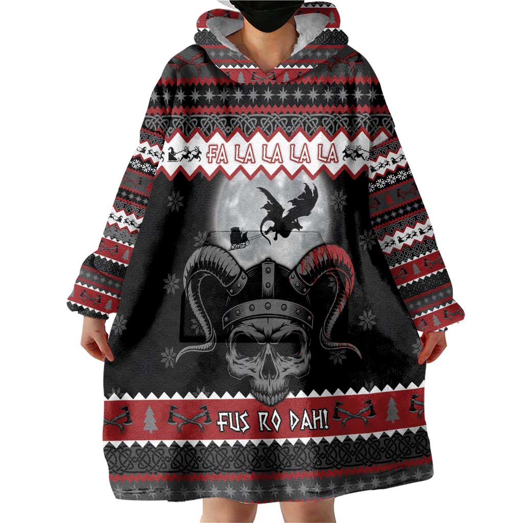 Vikings Christmas Wearable Blanket Hoodie Fa La La La Fus Ro Dah - Wonder Print Shop