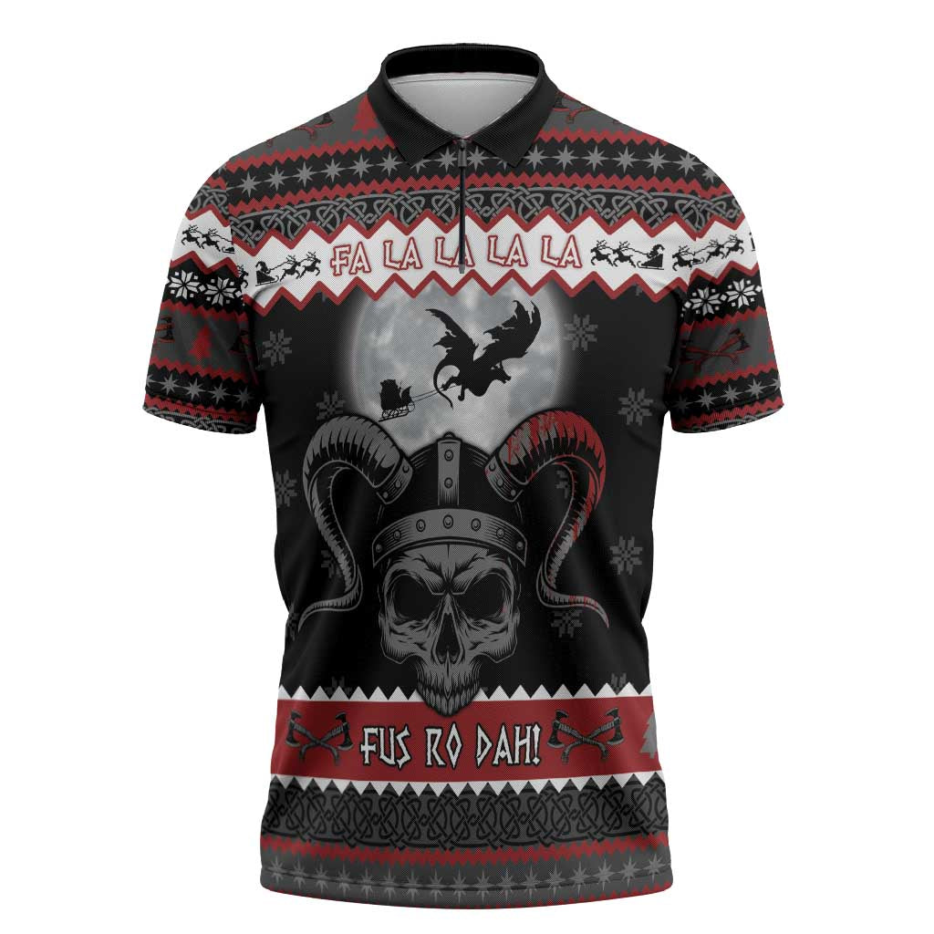 Vikings Christmas Zipper Polo Shirt Fa La La La Fus Ro Dah - Wonder Print Shop