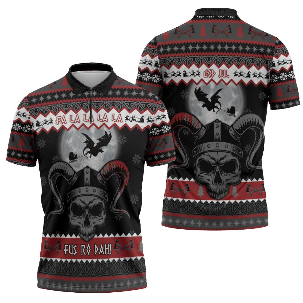 Vikings Christmas Zipper Polo Shirt Fa La La La Fus Ro Dah - Wonder Print Shop