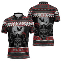 Vikings Christmas Zipper Polo Shirt Fa La La La Fus Ro Dah - Wonder Print Shop