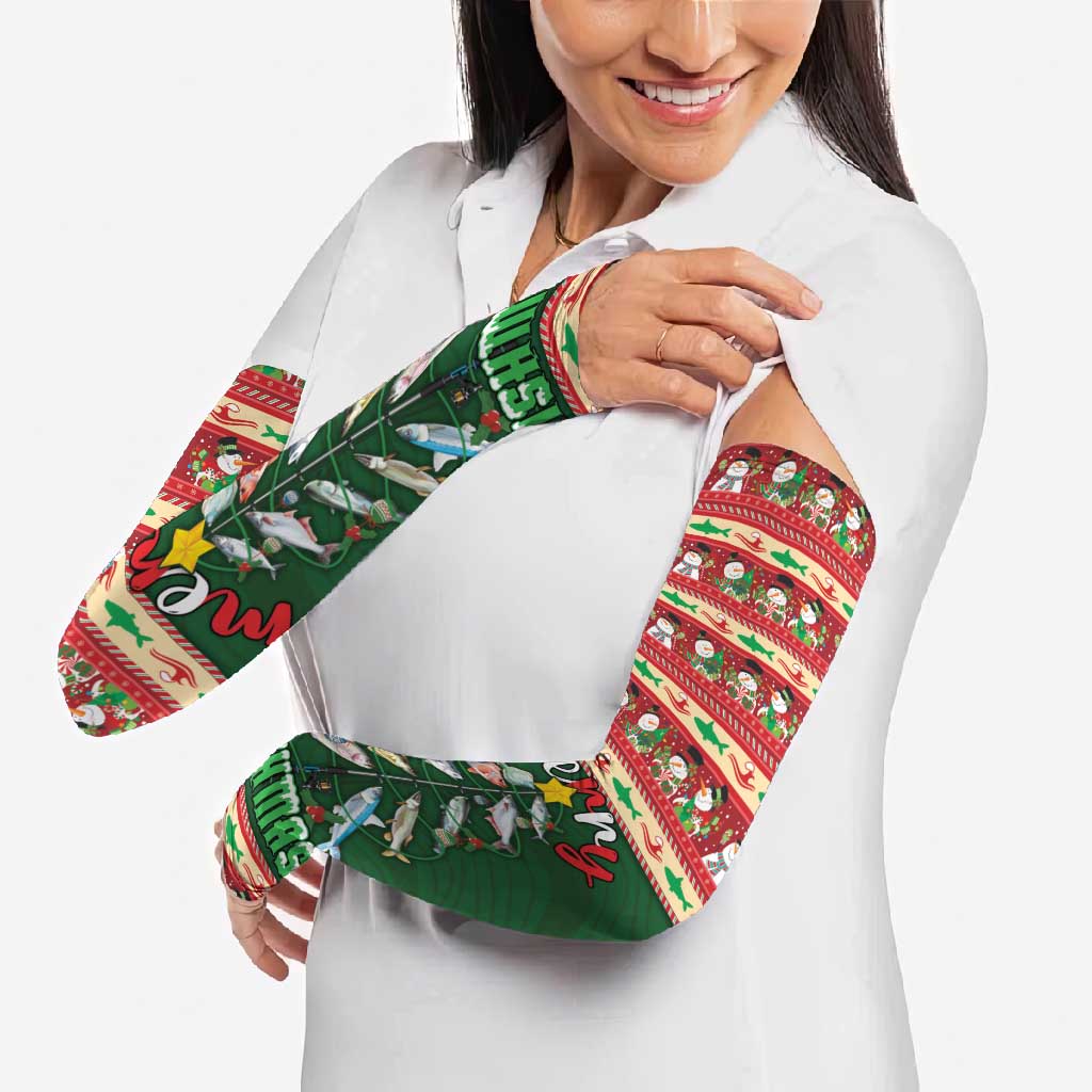Fishing Christmas Arm Sleeves Merry Fishmas - Wonder Print Shop