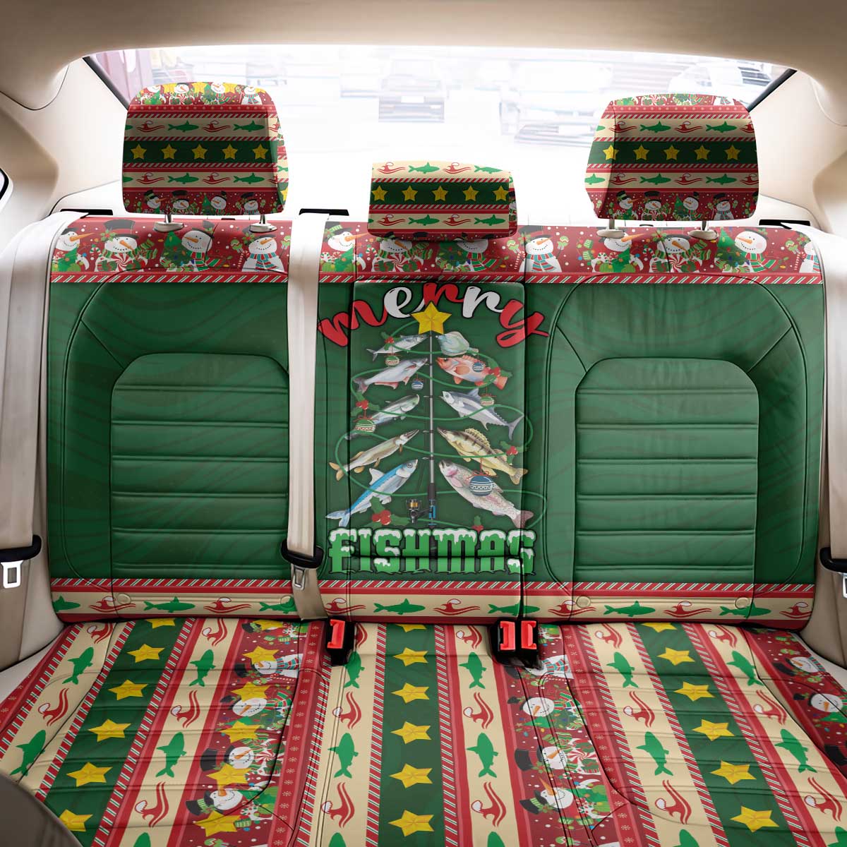 Fishing Christmas Back Car Seat Cover Merry Fishmas - Wonder Print Shop