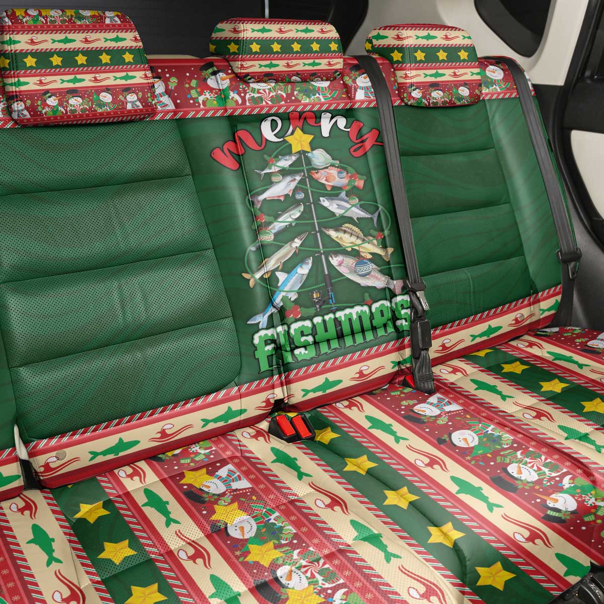 Fishing Christmas Back Car Seat Cover Merry Fishmas - Wonder Print Shop