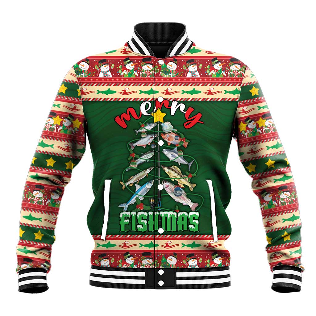 Fishing Christmas Baseball Jacket Merry Fishmas - Wonder Print Shop