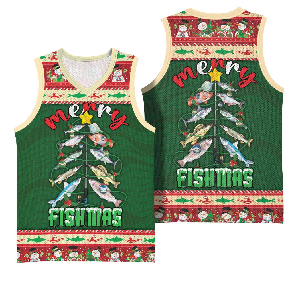 Fishing Christmas Basketball Jersey Merry Fishmas - Wonder Print Shop