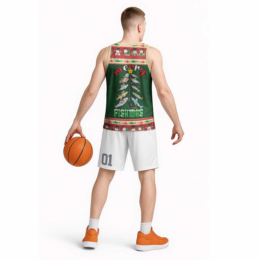 Fishing Christmas Basketball Jersey Merry Fishmas - Wonder Print Shop