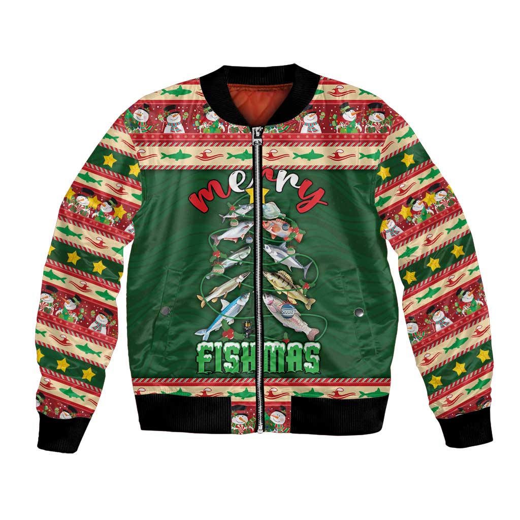 Fishing Christmas Bomber Jacket Merry Fishmas - Wonder Print Shop