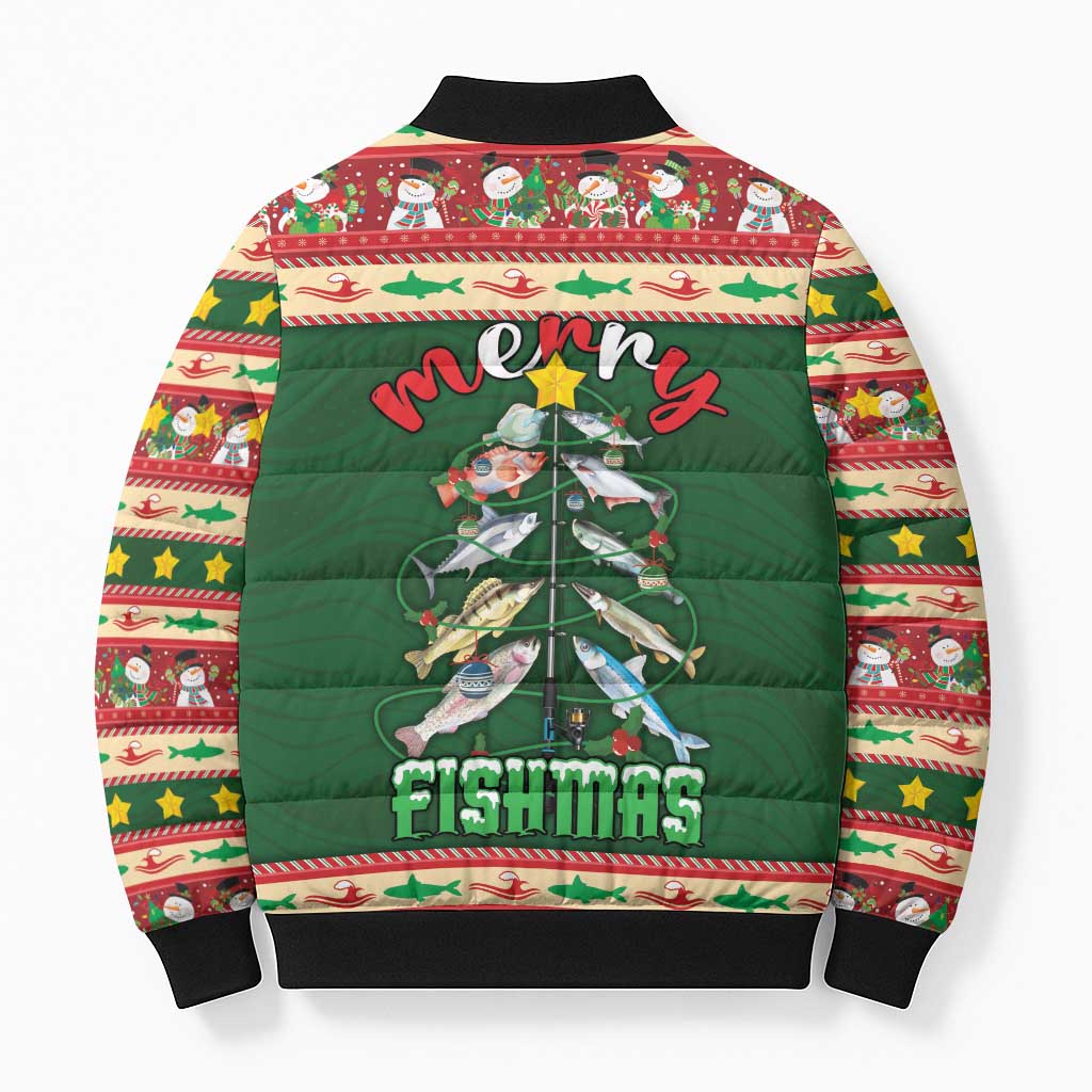 Fishing Christmas Bomber Puffer Jacket Merry Fishmas - Wonder Print Shop