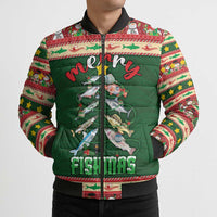 Fishing Christmas Bomber Puffer Jacket Merry Fishmas - Wonder Print Shop