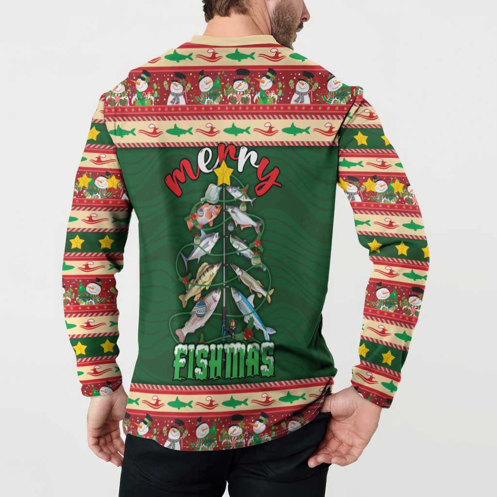 Fishing Christmas Button Sweatshirt Merry Fishmas - Wonder Print Shop