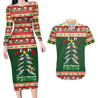 Fishing Christmas Couples Matching Long Sleeve Bodycon Dress and Hawaiian Shirt Merry Fishmas - Wonder Print Shop