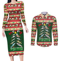 Fishing Christmas Couples Matching Long Sleeve Bodycon Dress and Long Sleeve Button Shirt Merry Fishmas - Wonder Print Shop