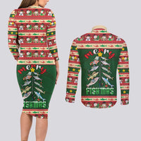 Fishing Christmas Couples Matching Long Sleeve Bodycon Dress and Long Sleeve Button Shirt Merry Fishmas - Wonder Print Shop