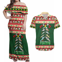 Fishing Christmas Couples Matching Off Shoulder Maxi Dress and Hawaiian Shirt Merry Fishmas - Wonder Print Shop