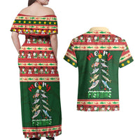 Fishing Christmas Couples Matching Off Shoulder Maxi Dress and Hawaiian Shirt Merry Fishmas - Wonder Print Shop