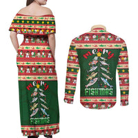 Fishing Christmas Couples Matching Off Shoulder Maxi Dress and Long Sleeve Button Shirt Merry Fishmas - Wonder Print Shop