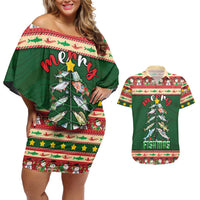 Fishing Christmas Couples Matching Off Shoulder Short Dress and Hawaiian Shirt Merry Fishmas - Wonder Print Shop