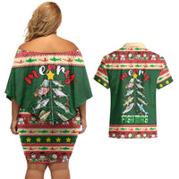 Fishing Christmas Couples Matching Off Shoulder Short Dress and Hawaiian Shirt Merry Fishmas - Wonder Print Shop