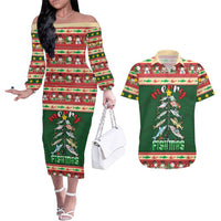 Fishing Christmas Couples Matching Off The Shoulder Long Sleeve Dress and Hawaiian Shirt Merry Fishmas - Wonder Print Shop