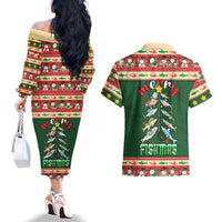 Fishing Christmas Couples Matching Off The Shoulder Long Sleeve Dress and Hawaiian Shirt Merry Fishmas - Wonder Print Shop