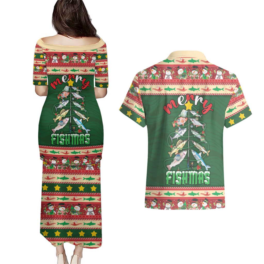 Fishing Christmas Couples Matching Puletasi and Hawaiian Shirt Merry Fishmas - Wonder Print Shop