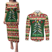 Fishing Christmas Couples Matching Puletasi and Long Sleeve Button Shirt Merry Fishmas - Wonder Print Shop