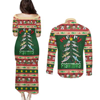 Fishing Christmas Couples Matching Puletasi and Long Sleeve Button Shirt Merry Fishmas - Wonder Print Shop