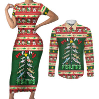 Fishing Christmas Couples Matching Short Sleeve Bodycon Dress and Long Sleeve Button Shirt Merry Fishmas - Wonder Print Shop